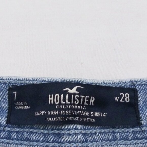 HOLLISTER Curvy High-Rise Vintage Distressed Frayed Denim Shorts Sz 28 / Sz 7 - Picture 4 of 6